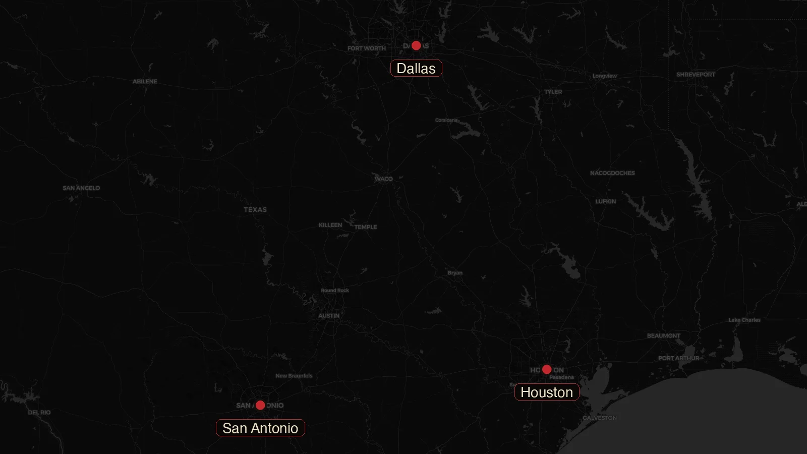 Map of Texas showing Houston, Dallas, and San Antonio.